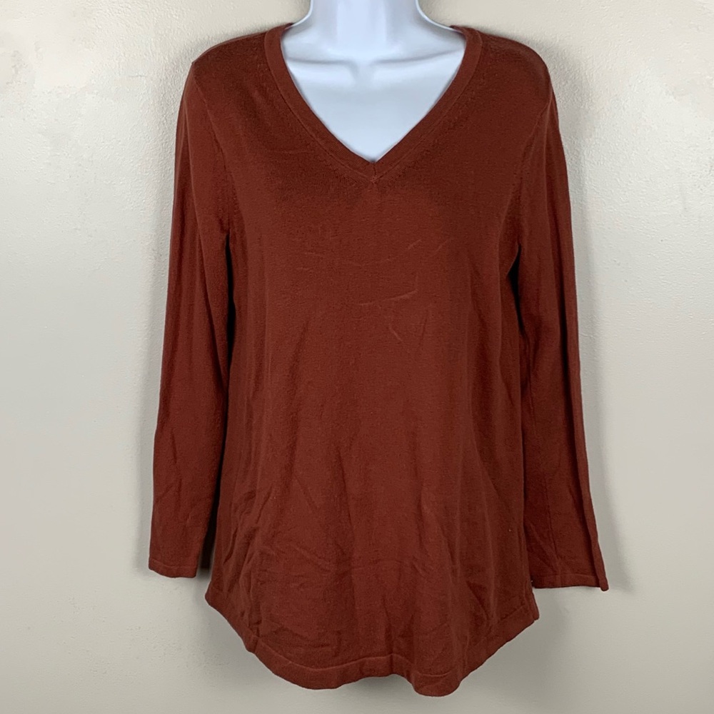 J Jill V-neck Tunic Sweater Womens Small Brick Red Knit Cotton‎ Viscose Rayon